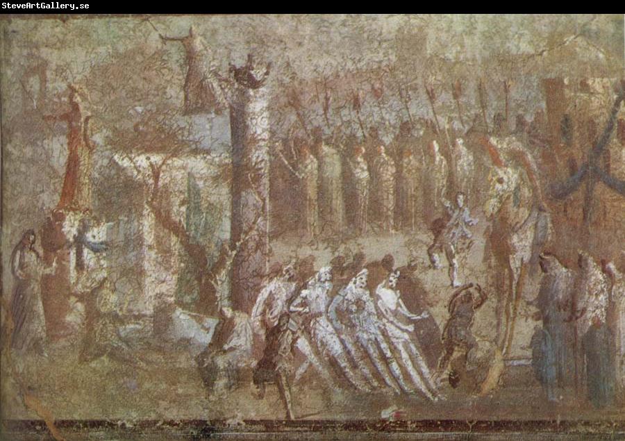 unknow artist Wall painting from Pompeii showing the story of the Trojan Horse